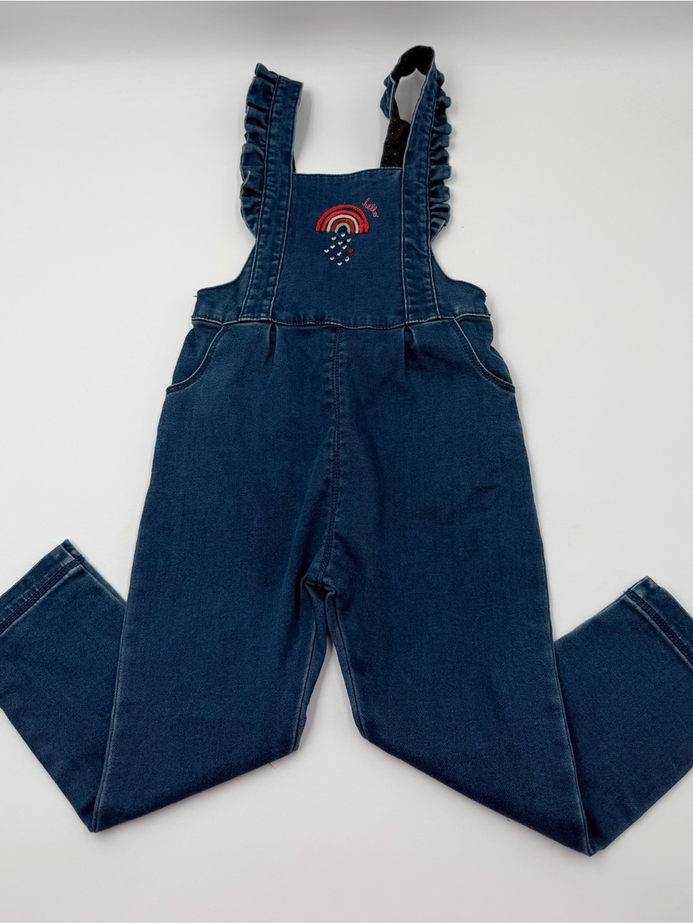 Catimini Dark Blue Denim Overalls with Rainbow Motif